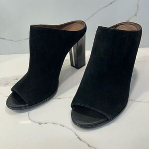 Donald J Pliner Black Suede Heeled Slide Sandals, Size 8